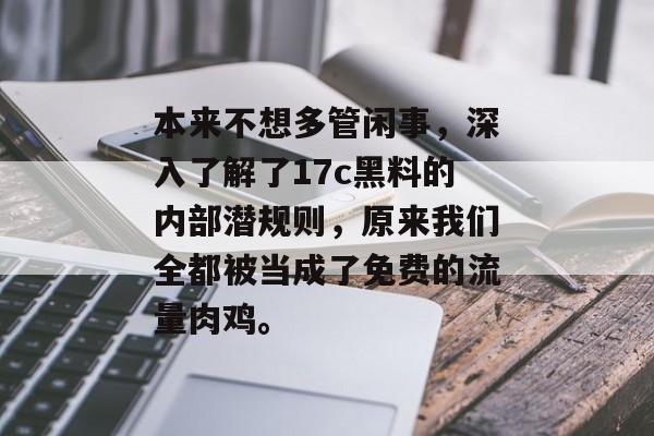 本来不想多管闲事，深入了解了17c黑料的内部潜规则，原来我们全都被当成了免费的流量肉鸡。